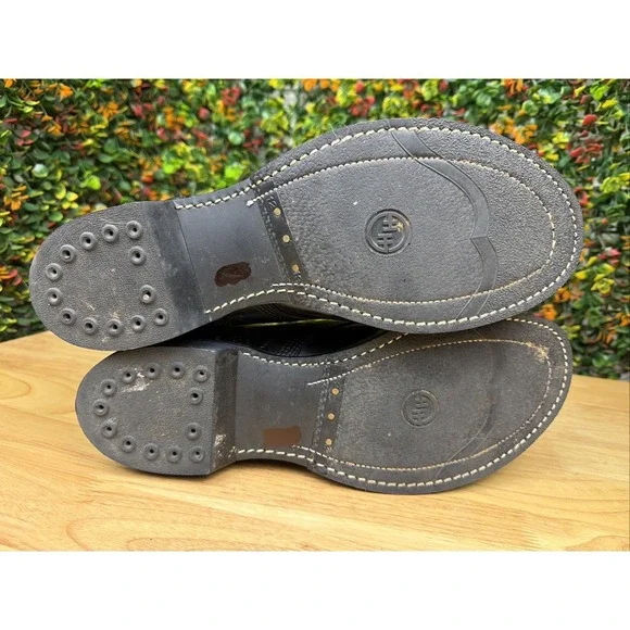 Double H 975 Black Leather Cap Toe Combat Jump Boots MADE IN USA MENS 12E 12 - Picture 6 of 7